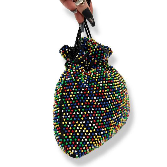 1960's rainbow beaded reversible pouch purse bag - Picture 4 of 16